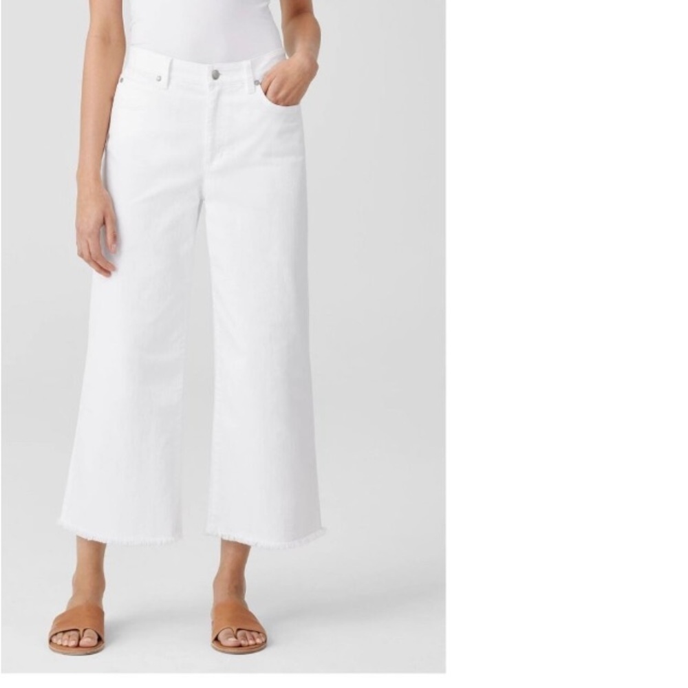 Eileen Fisher White Organic Cotton Jean Ankle Length Frayed Hem 3X Plus Summer